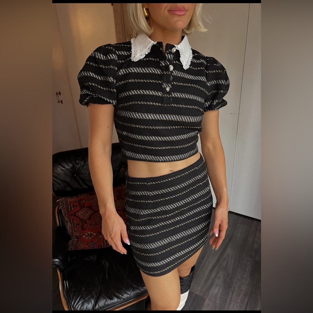 Blue Blush Tweed Mini Skirt Set